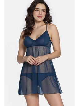 Zivame - Lace N Mesh Babydoll with Thong - Gibraltar Sea (Set of 2)