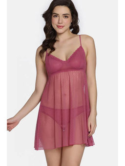 Zivame - Lace N Mesh Babydoll with Thong - Malaga (Set of 2)