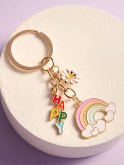 Pipa Bella by Nykaa Fashion - Gold Plated Rainbow and White Daisy Keychain