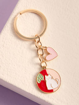 Pipa Bella by Nykaa Fashion - Gold Plated Cat and Heart Keychain