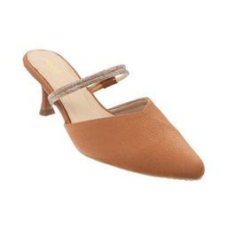 Mochi - Women Tan Casual Mule Heels