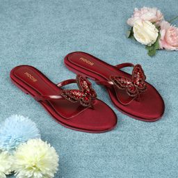 Mochi - Women Maroon Open Toe Flats