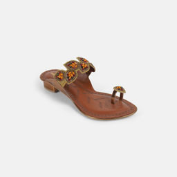 Mochi - Women's Antique Gold Ethnic Sandal Heels