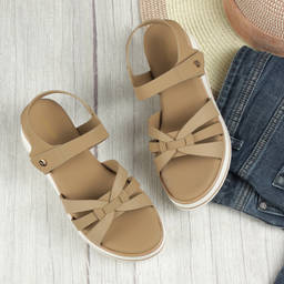 Mochi - Women's Beige Backstrap Closure Sandal Heels