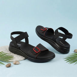 Mochi - Women's Black Synthetic Casual Sandals
