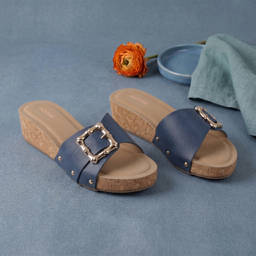 Mochi - Women's Blue Casual Wedge Heels