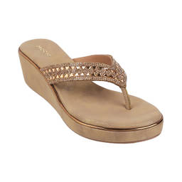 Mochi - Women Gold Casual Wedge Heels