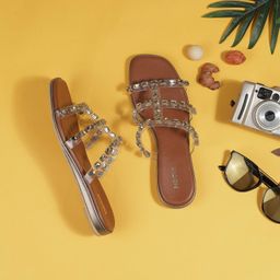 Mochi - Women Gun-Metal Open Toe Flats