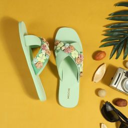 Mochi - Women Green Open Toe Flats