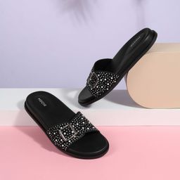 Mochi - Women Black Open Toe Flats