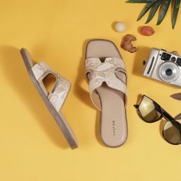 Mochi - Women Beige Open Toe Flats