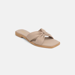 Mochi - Women's Beige Open Toe Flats