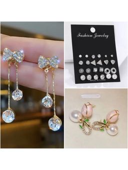 ESTAILO FASHION - Bloom Bow Cocktail Chain Statement Earrings (Pack of 3)