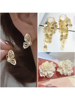 ESTAILO FASHION - Butterfly Daisy Shimmer Chain Earrings (Pack of 3)