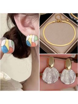 ESTAILO FASHION - Gilded Ripple Earrings with Anklet (Pack of 3)