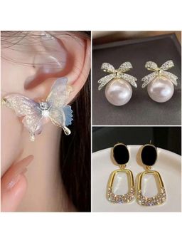 ESTAILO FASHION - Starry Pearl Bow Butterfly Statement Earrings (Pack of 3)