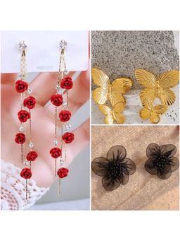 ESTAILO FASHION - Golden Sunny Bloom Chain Earrings (Pack of 3)