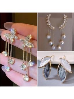 ESTAILO FASHION - Butterfly Pearl Leaf Chain Earrings (Pack of 3)