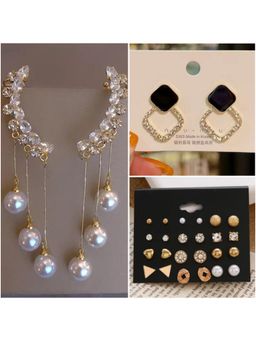 ESTAILO FASHION - Crystal Pearl Cocktail Chain Earrings (Pack of 3)