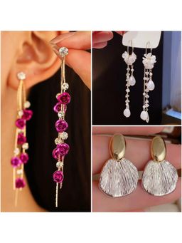 ESTAILO FASHION - Gilded Daisy Floral Ripple Chain Earrings (Pack of 3)