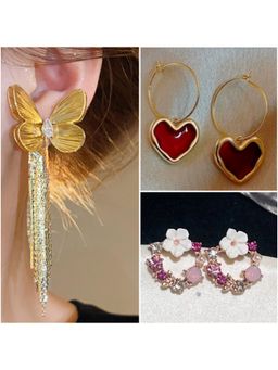 ESTAILO FASHION - Butterfly Heart Daisy Chain Earrings (Pack of 3)