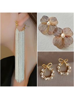 ESTAILO FASHION - Misty Petal Bow Aura Chain Earrings (Pack of 3)