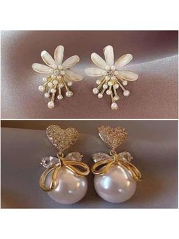 ESTAILO FASHION - Party Pearl Heart Drop Earrings (Pack of 2)