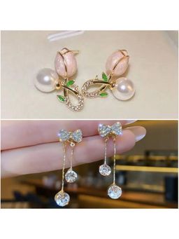 ESTAILO FASHION - Breezy Bloom Bow Chain Earrings (Pack of 2)