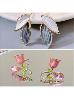 ESTAILO FASHION - Dazzle Bloom Leaf Minimal Earrings (Pack of 2)