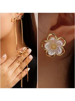 ESTAILO FASHION - Glow Blossom Golden Bow Earrings (Pack of 2)