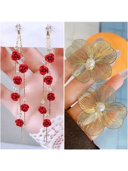 ESTAILO FASHION - Serenora Blossom Long Chain Earrings (Pack of 2)