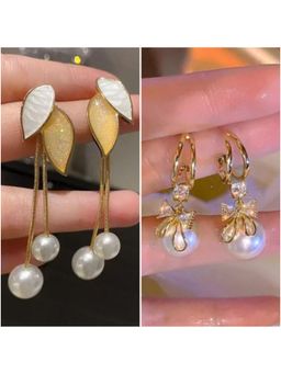 ESTAILO FASHION - Bling Blogger Pearl Bow Chain Earrings (Pack of 2)