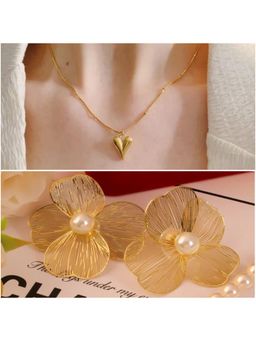 ESTAILO FASHION - Serenora Floral Minimal Heart Jewellery Set (Pack of 2)