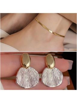 ESTAILO FASHION - Gilded Ripple Glow Earrings with Anklet (Pack of 2)