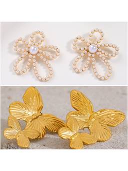 ESTAILO FASHION - Golden Celestia Petal Flutter Earrings (Pack of 2)