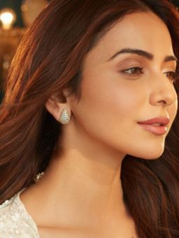 Accessher - Gold-Plated Rhinestone Teardrop Stud Earrings