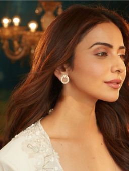 Accessher - Gold-Plated Rhinestone Round Loop Heart Stud Earrings