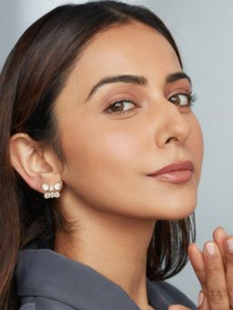 Accessher - Gold-Plated American Diamond Floral Bow Stud Earrings