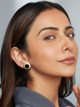Accessher - Gold-Plated Black Clip-On Hoop Earrings