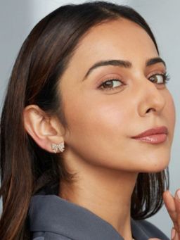Accessher - Gold-Tone Rhinestone Bow Stud Earrings