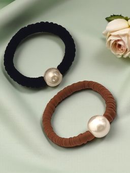 Accessher - Faux Pearl Fabric Elastic Hair Ties (Pack of 2)
