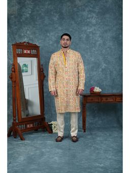 Zillinie by Ahmad Ali - Amber Silk Embroidered Kurta and Pant