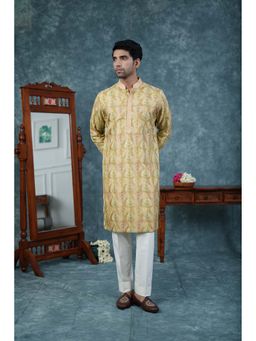Zillinie by Ahmad Ali - Light Yellow Chanderi Embroidered Kurta and Pant