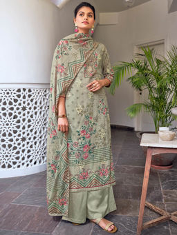 Stylee LIFESTYLE - Grey Cotton Digital Printed Dress Material (Set of 3)