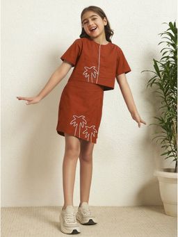 Bugandbees - Rust Cotton Poplin Solid Round Neck Co-Ord Set