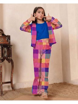 Bugandbees - Checks Print Crop Top with Pant and Jacket