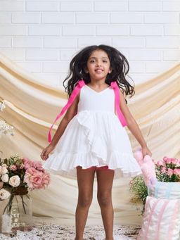 Pink Cow - White Cotton Sleeveless Dress Summer Dress