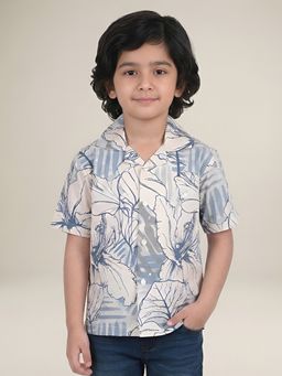 Polka Tots - Cream Cotton Half Sleeve Printed Shirt