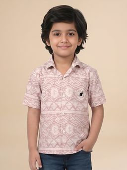 Polka Tots - Pink Cotton Half Sleeve Printed Shirt
