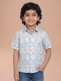 Polka Tots - Blue Cotton Half Sleeve Printed Shirt